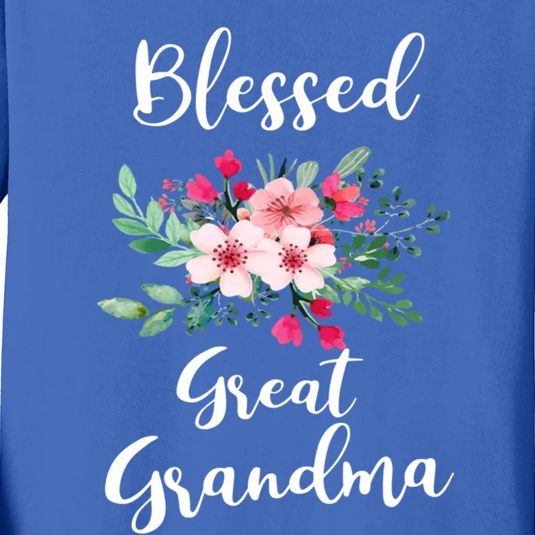 Blessed Great Grandma Flower Bouquet Gift For Grandma Gift Kids Long Sleeve Shirt