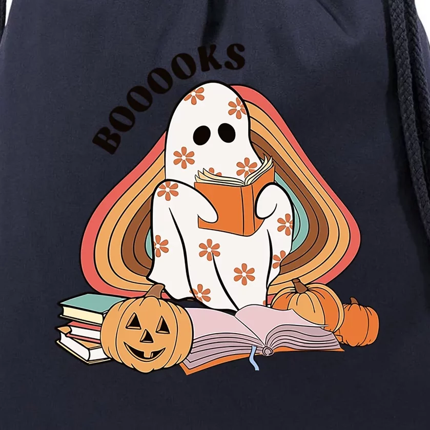 Booooks Groovy Ghost Reading Book Teacher Halloween Gift Drawstring Bag