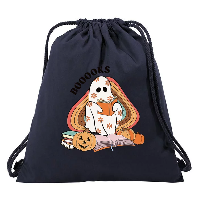 Booooks Groovy Ghost Reading Book Teacher Halloween Gift Drawstring Bag