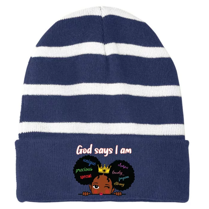 Black Girl God Says I Am Black Melanin History Month Pride Striped Beanie with Solid Band