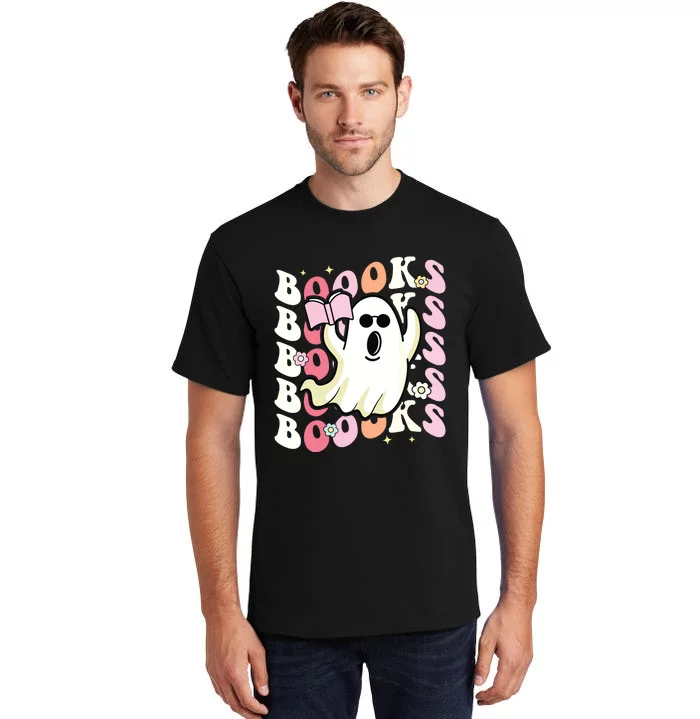 Boooks Ghost Groovy Book Reading Halloween Teacher Tall T-Shirt