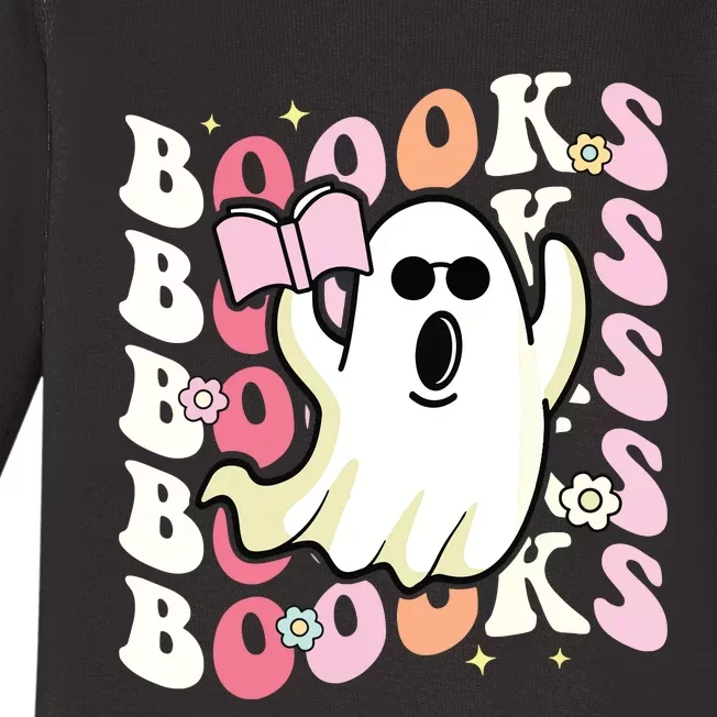 Boooks Ghost Groovy Book Reading Halloween Teacher Baby Long Sleeve Bodysuit