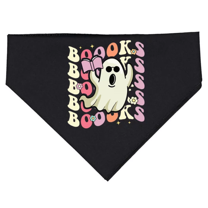 Boooks Ghost Groovy Book Reading Halloween Teacher USA-Made Doggie Bandana