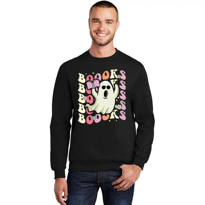 Boooks Ghost Groovy Book Reading Halloween Teacher Sweatshirt