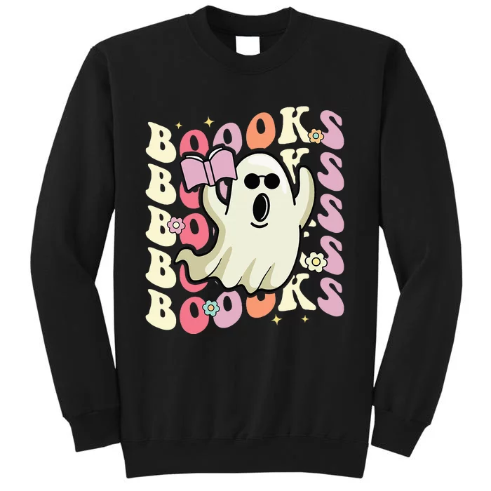 Boooks Ghost Groovy Book Reading Halloween Teacher Sweatshirt