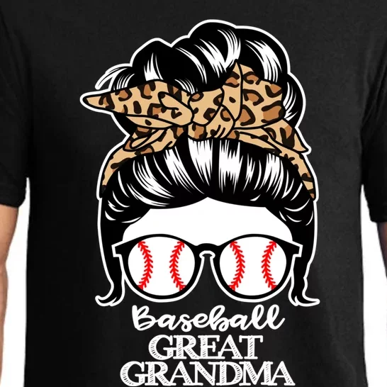 Baseball Great Grandma Messy Bun Hair Funny Baseball Grandma Gift Pajama Set