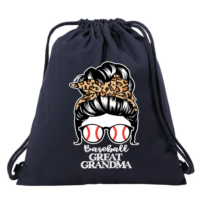 Baseball Great Grandma Messy Bun Hair Funny Baseball Grandma Gift Drawstring Bag