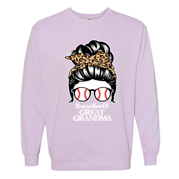 Baseball Great Grandma Messy Bun Hair Funny Baseball Grandma Gift Garment-Dyed Sweatshirt