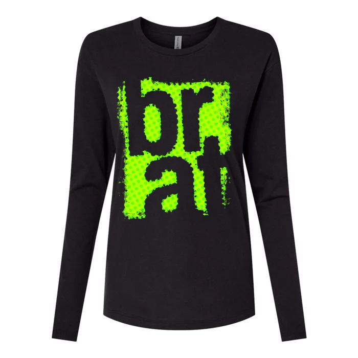 Brat Green Grunge Distressed Oversized Brat Oversized Womens Cotton Relaxed Long Sleeve T-Shirt