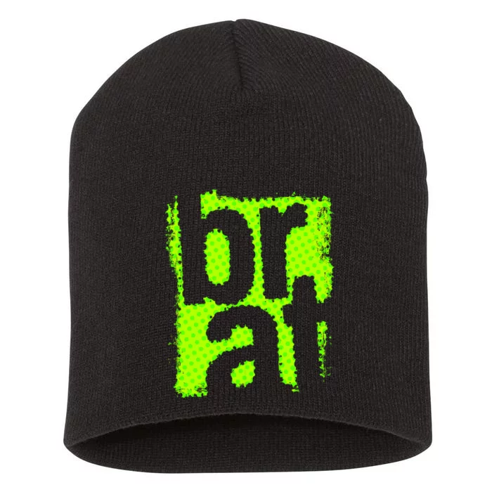 Brat Green Grunge Distressed Oversized Brat Oversized Short Acrylic Beanie