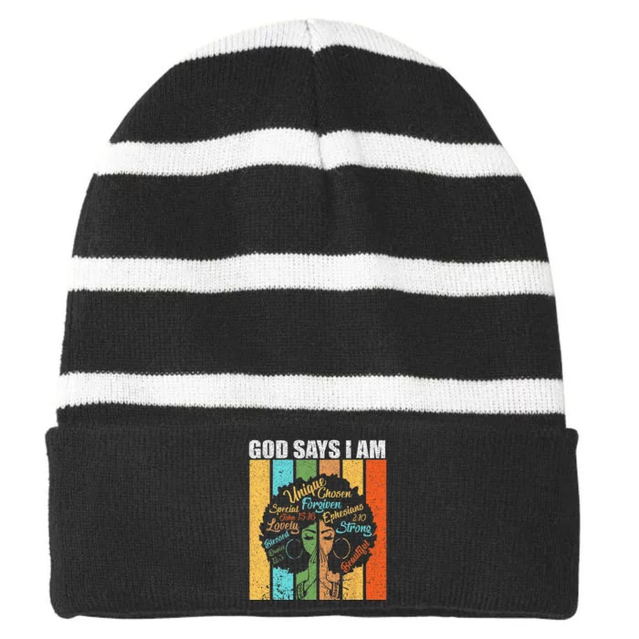 Black Girl God Says I Am Black Melanin Junenth Striped Beanie with Solid Band