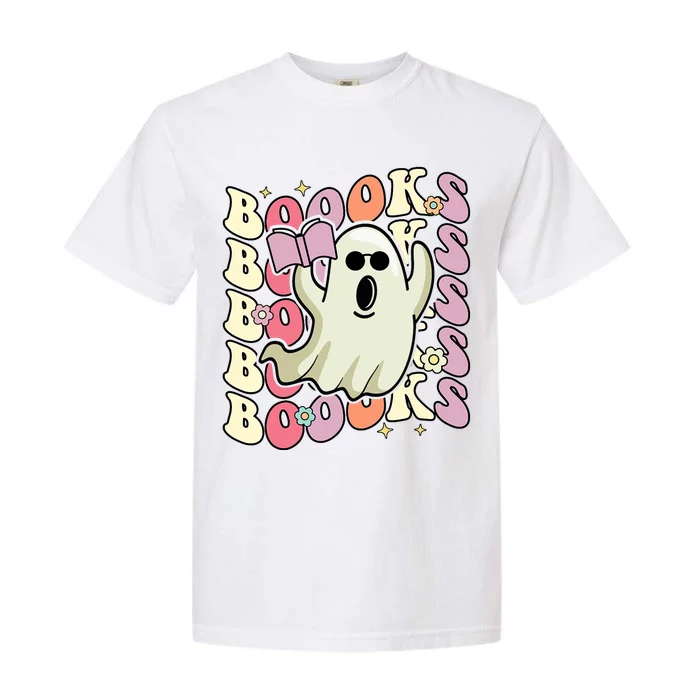 Boooks Ghost Groovy Book Reading Halloween Teacher Garment-Dyed Heavyweight T-Shirt