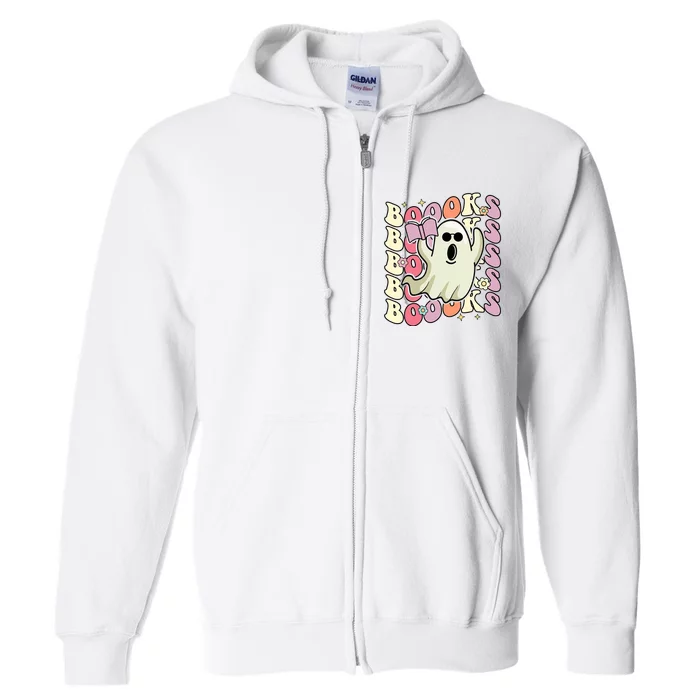 Boooks Ghost Groovy Book Reading Halloween Teacher Full Zip Hoodie