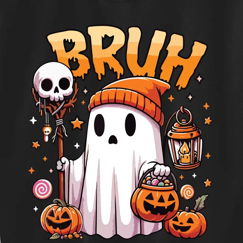 Bruh Ghost Halloween Cute Ghost Trick Or Treat Candy Kids Sweatshirt