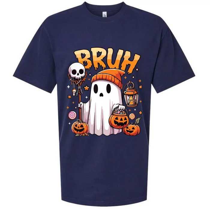 Bruh Ghost Halloween Cute Ghost Trick Or Treat Candy Sueded Cloud Jersey T-Shirt