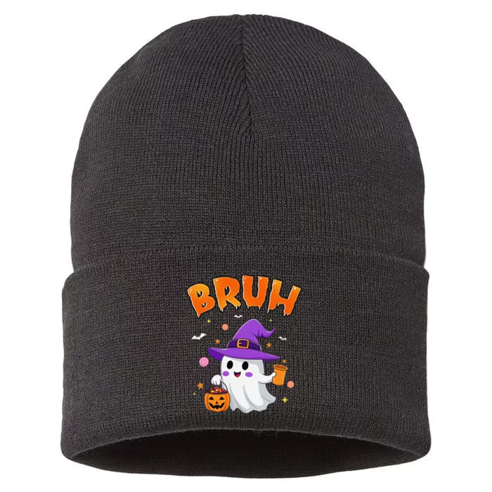 Bruh Ghost Halloween Cute Ghost Trick Or Treat Candy Sustainable Knit Beanie