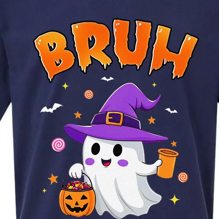 Bruh Ghost Halloween Cute Ghost Trick Or Treat Candy Sueded Cloud Jersey T-Shirt