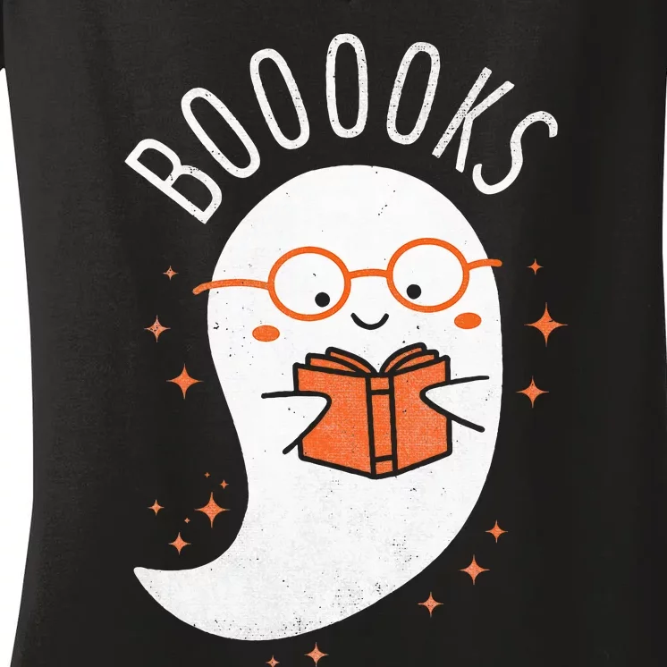 Booooks Ghost Halloween Teacher Book Library Reading Women's V-Neck T-Shirt