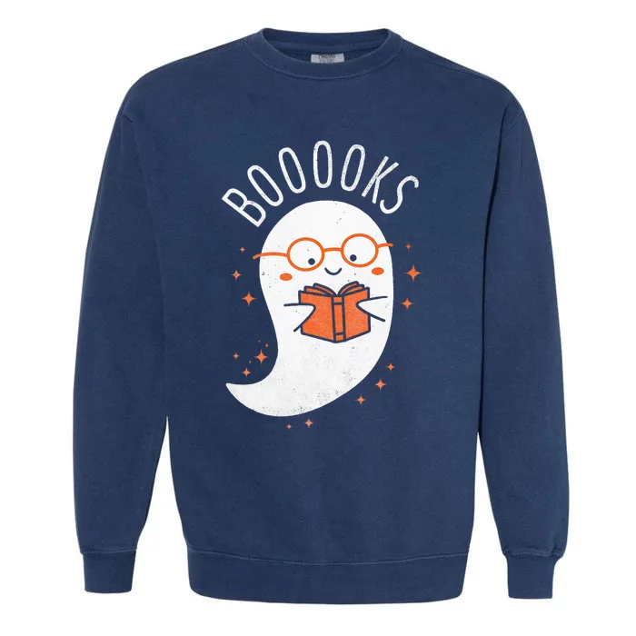 Booooks Ghost Halloween Teacher Book Library Reading Garment-Dyed Sweatshirt