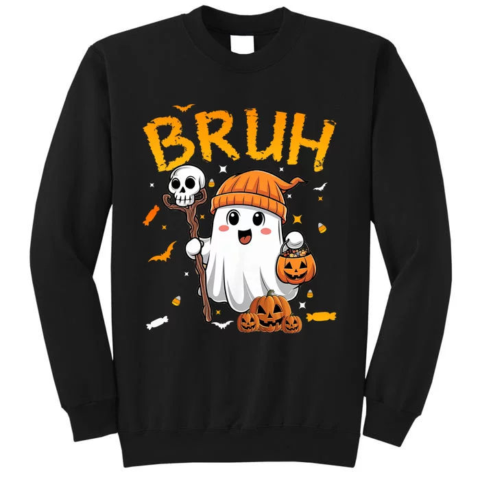 Bruh Ghost Halloween Cute Ghost Candy Funny Halloween Tall Sweatshirt