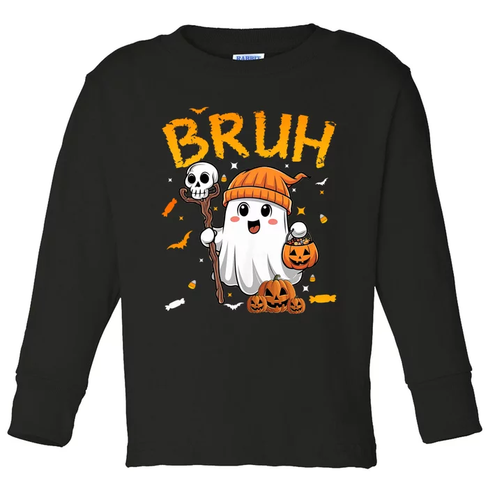 Bruh Ghost Halloween Cute Ghost Candy Funny Halloween Toddler Long Sleeve Shirt