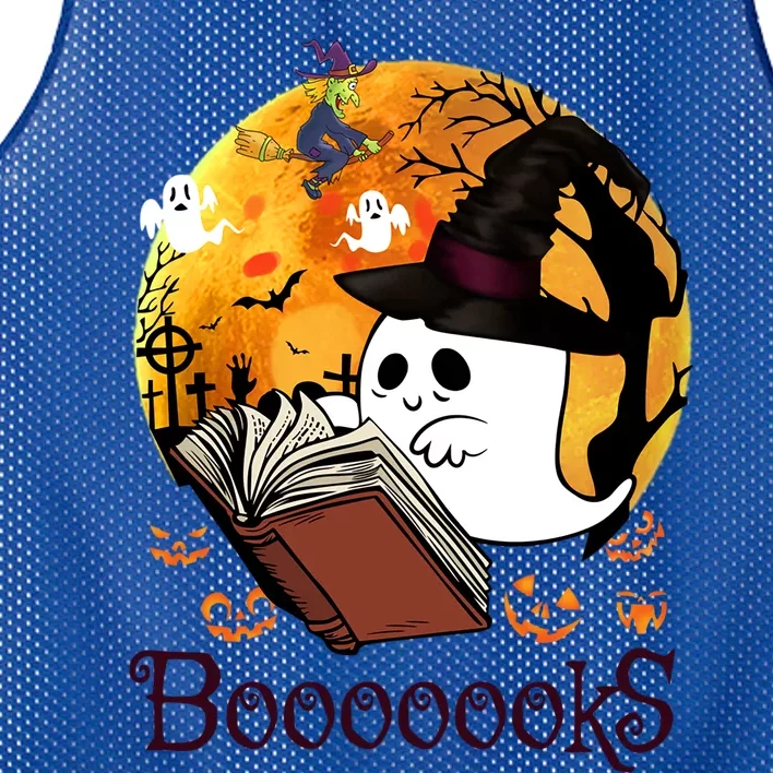 Booooks Ghost Halloween Librarian Reading Teacher Book Lover Meaningful Gift Mesh Reversible Basketball Jersey Tank