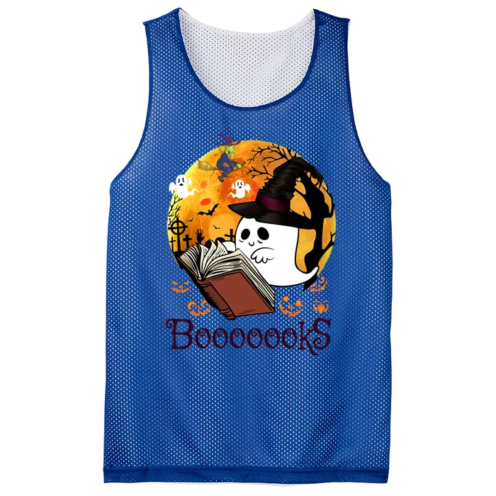 Booooks Ghost Halloween Librarian Reading Teacher Book Lover Meaningful Gift Mesh Reversible Basketball Jersey Tank