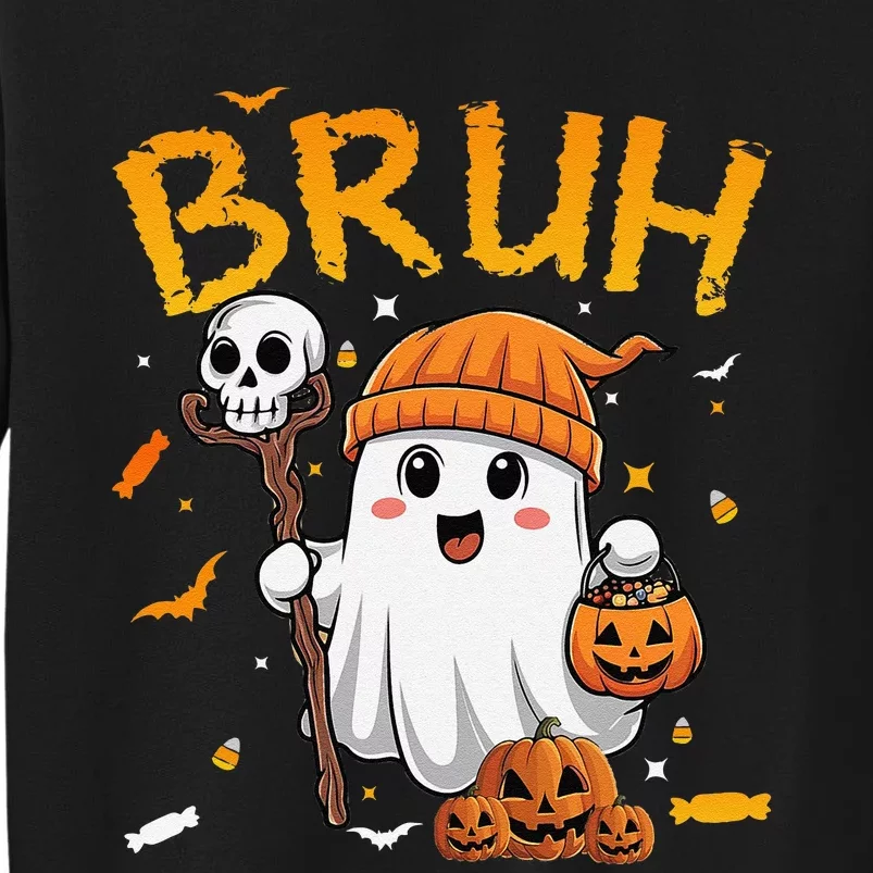 Bruh Ghost Halloween Cute Ghost Candy Funny Halloween Tall Sweatshirt