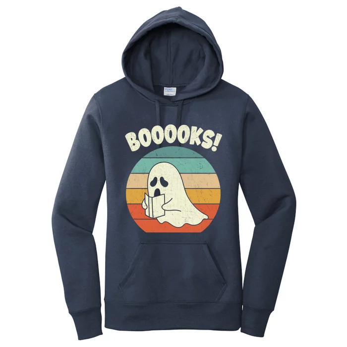 Booooks Ghost Halloween Vintage Teacher Book Library Reading Cute Gift Women's Pullover Hoodie