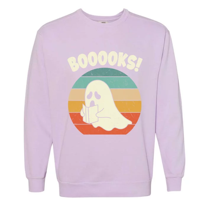 Booooks Ghost Halloween Vintage Teacher Book Library Reading Cute Gift Garment-Dyed Sweatshirt