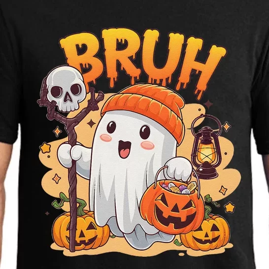 Bruh Ghost Halloween Cute Ghost Trick Or Treat Candy Pajama Set