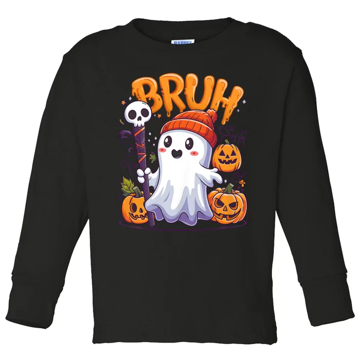 Bruh Ghost Halloween Cute Trick Or Treat Toddler Long Sleeve Shirt