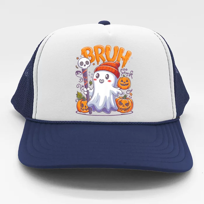 Bruh Ghost Halloween Cute Trick Or Treat Trucker Hat