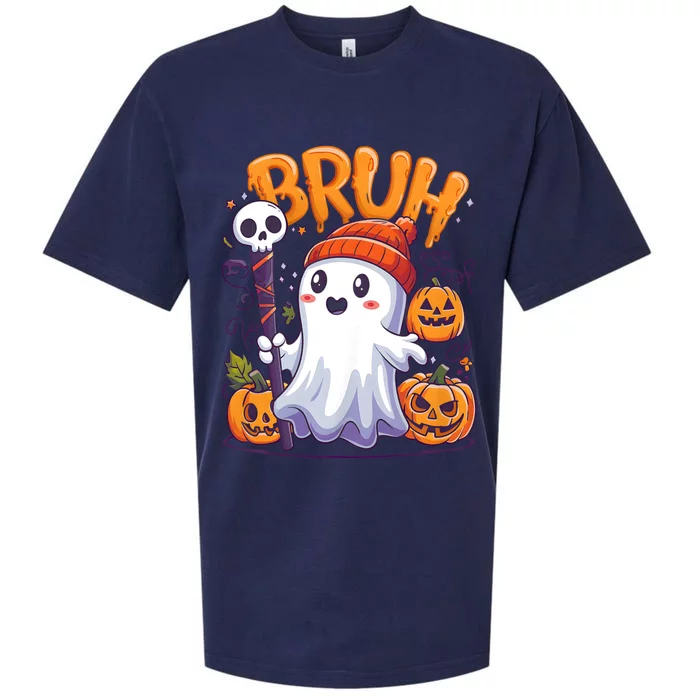 Bruh Ghost Halloween Cute Trick Or Treat Sueded Cloud Jersey T-Shirt