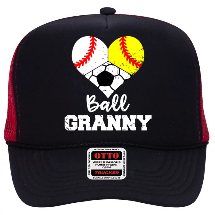 Ball Granny Heart Funny Baseball Softball Soccer Granny Gift High Crown Mesh Trucker Hat