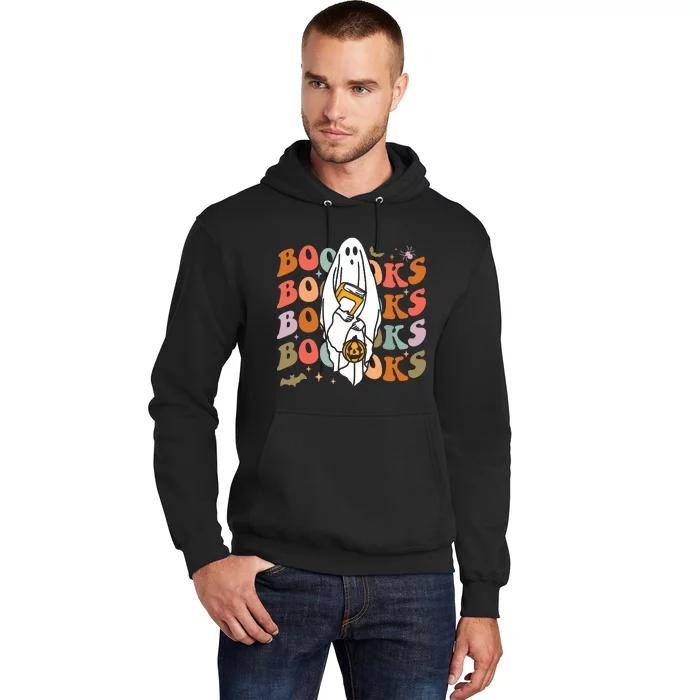 Booooks Ghost Halloween Groovy Vintage Teacher Book Reading Hoodie