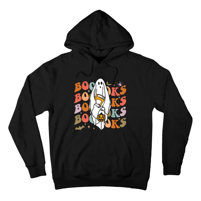 Booooks Ghost Halloween Groovy Vintage Teacher Book Reading Hoodie