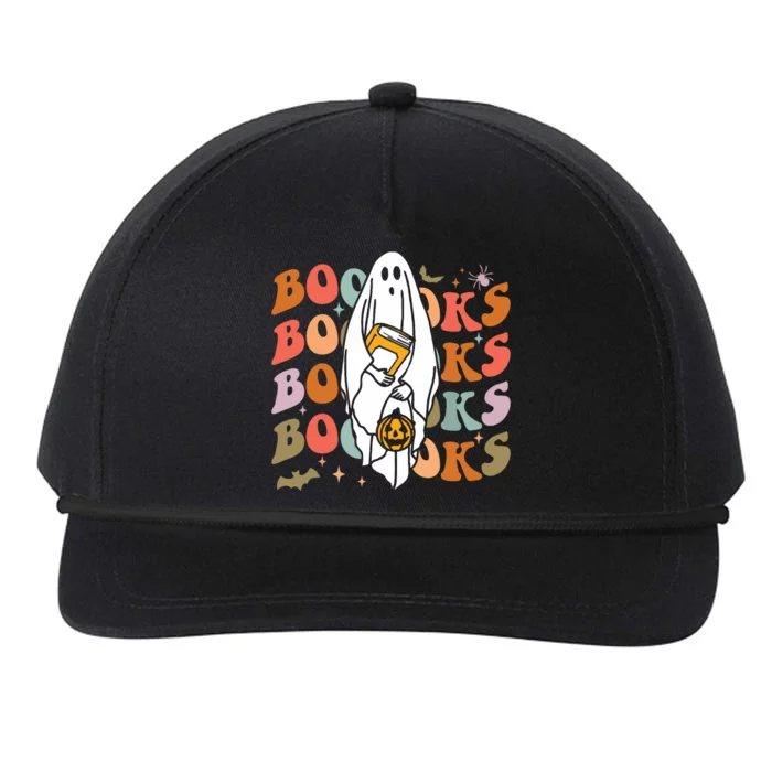 Booooks Ghost Halloween Groovy Vintage Teacher Book Reading Snapback Five-Panel Rope Hat