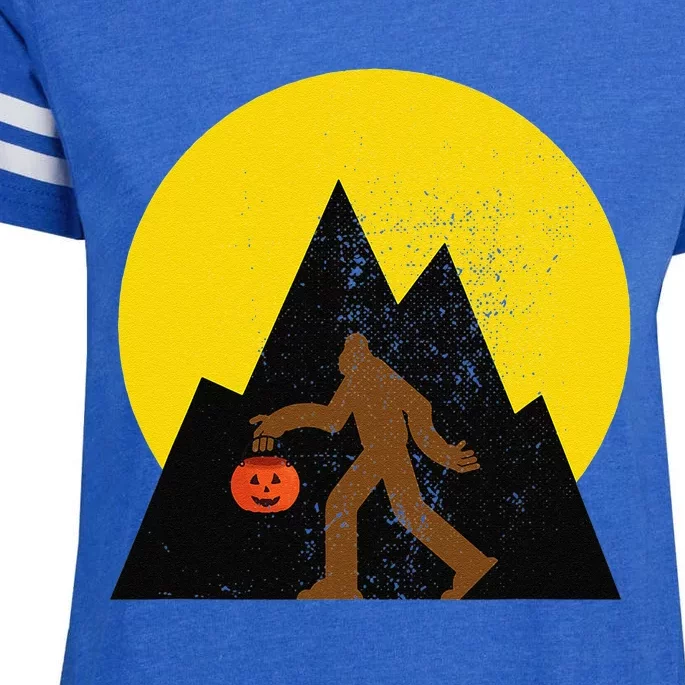 Bigfoot Gift Halloween Yeti Sasquatch Pumpkin Face Design Enza Ladies Jersey Football T-Shirt