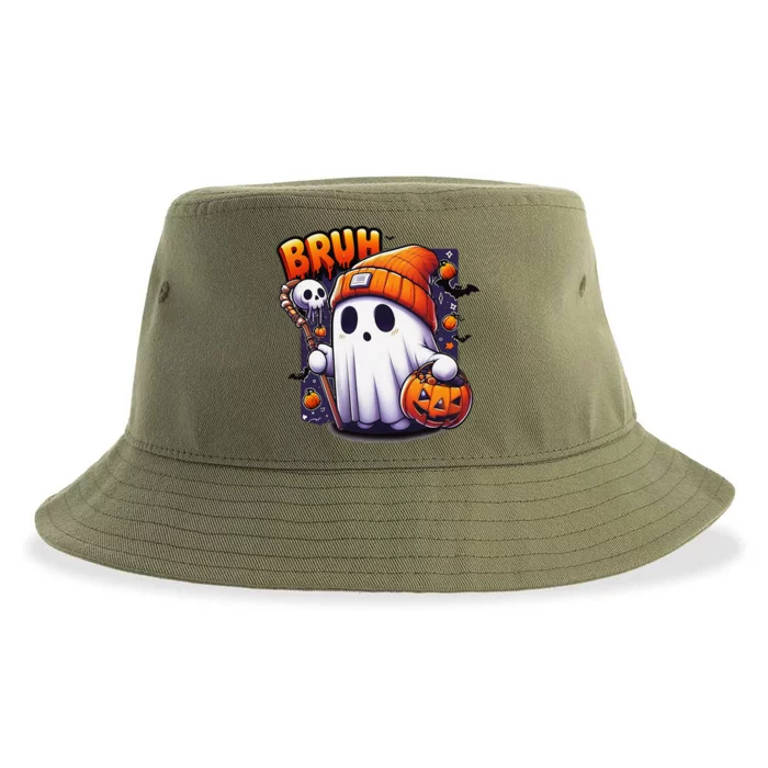 Bruh Ghost Halloween Cute Ghost Trick Or Treat Candy Sustainable Bucket Hat