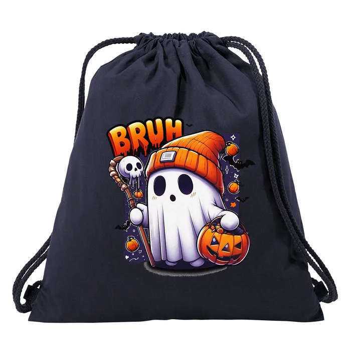 Bruh Ghost Halloween Cute Ghost Trick Or Treat Candy Drawstring Bag