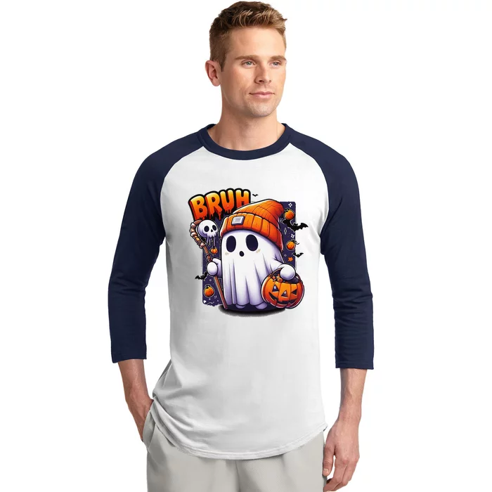 Bruh Ghost Halloween Cute Ghost Trick Or Treat Candy Baseball Sleeve Shirt