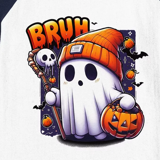 Bruh Ghost Halloween Cute Ghost Trick Or Treat Candy Baseball Sleeve Shirt