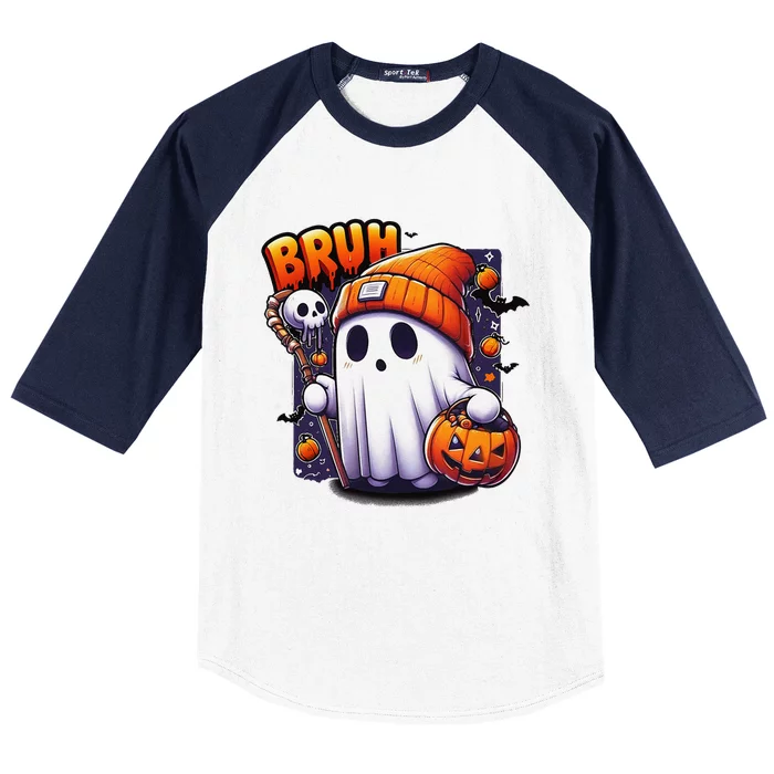 Bruh Ghost Halloween Cute Ghost Trick Or Treat Candy Baseball Sleeve Shirt