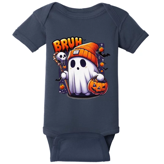 Bruh Ghost Halloween Cute Ghost Trick Or Treat Candy Baby Bodysuit