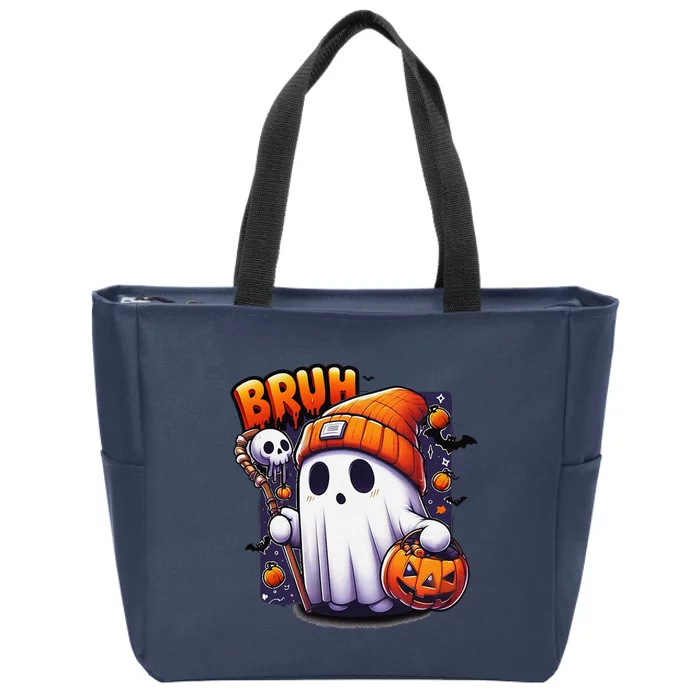 Bruh Ghost Halloween Cute Ghost Trick Or Treat Candy Zip Tote Bag