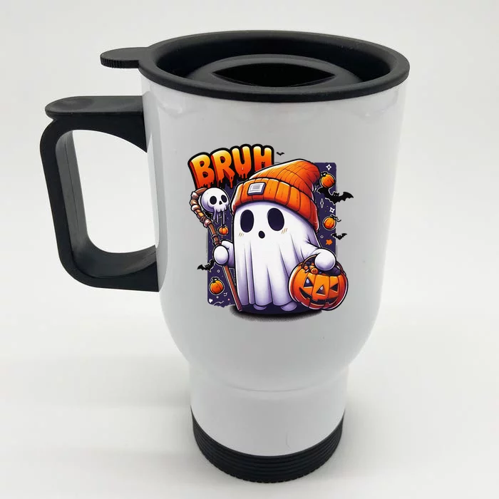 Bruh Ghost Halloween Cute Ghost Trick Or Treat Candy Front & Back Stainless Steel Travel Mug