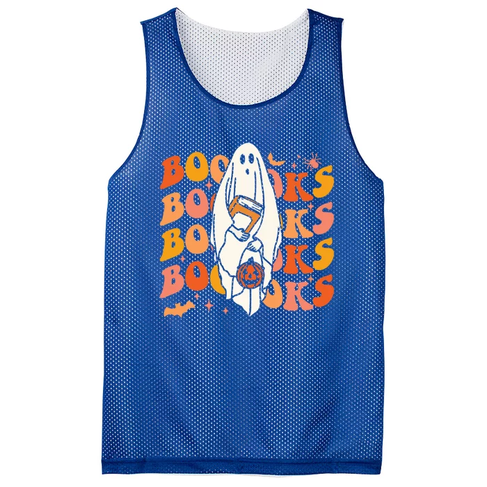 Booooks Ghost Halloween Groovy Vintage Teacher Book Reading Great Gift Mesh Reversible Basketball Jersey Tank