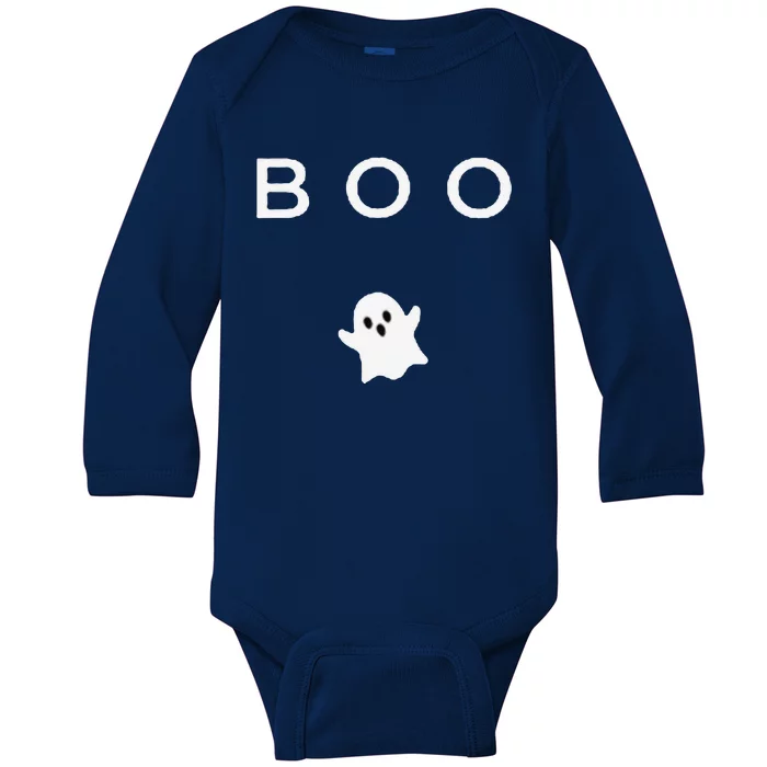 BOO Ghost Halloween Subtle Minimal Fall Funny Trick Treat Baby Long Sleeve Bodysuit