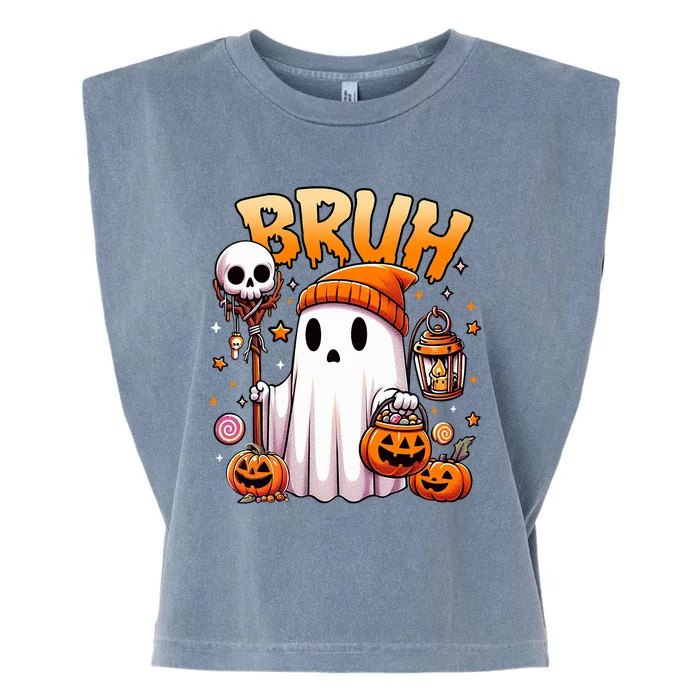 Bruh Ghost Halloween Cute Ghost Trick Or Treat Candy Garment-Dyed Women's Muscle Tee